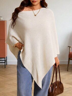 Apricot Casual Women's Shoulder Batwing Sleeve Asymmetrical Hem Sweater